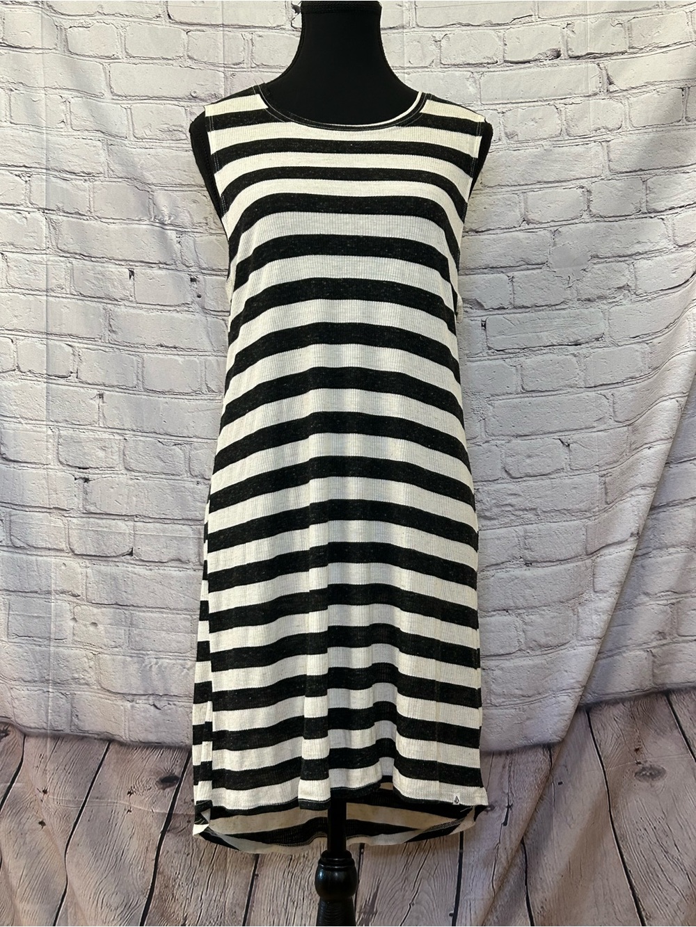 Volcom Black and White Striped Sleeveless Shift Dress